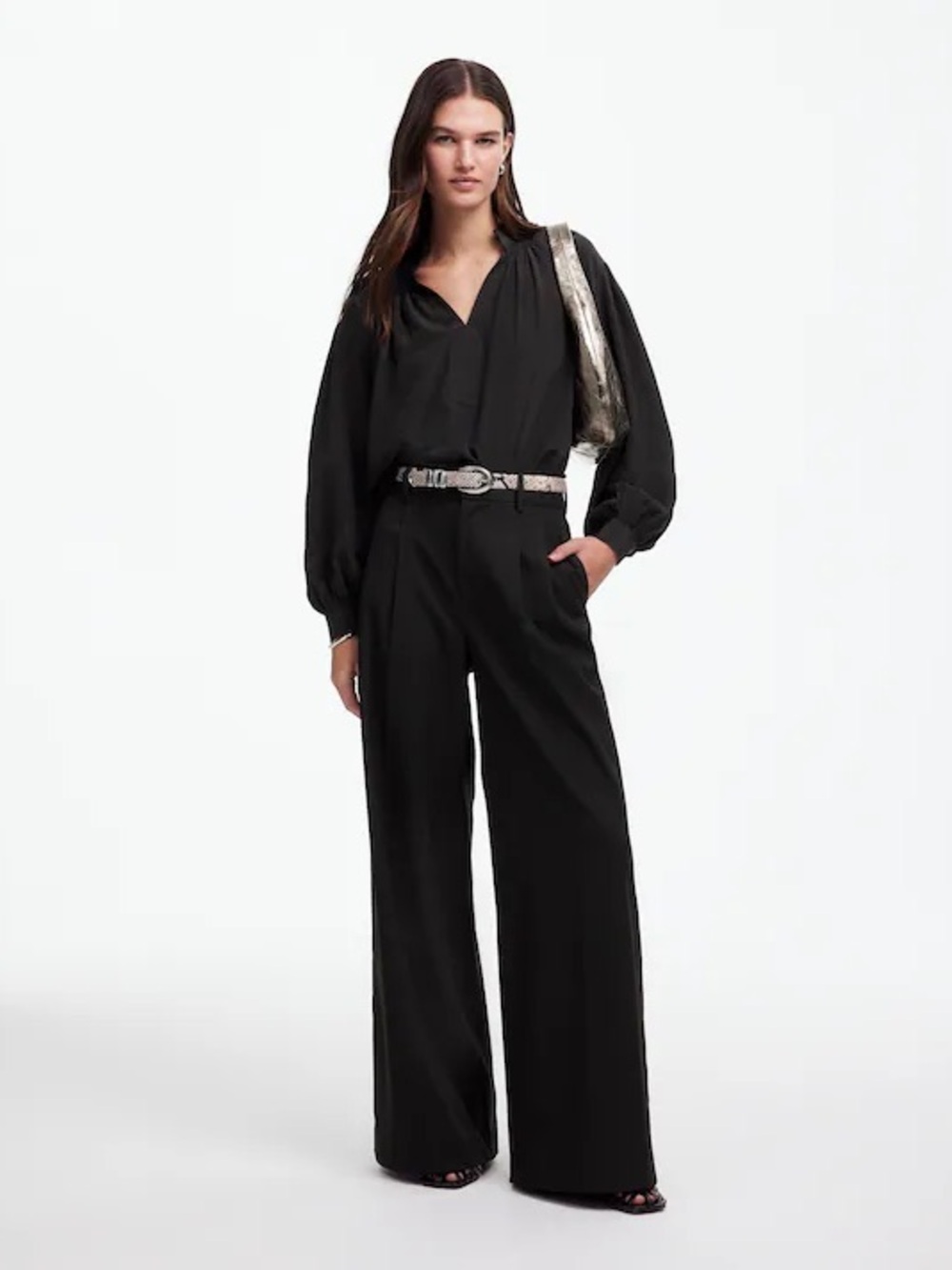 Madewell The Harlow Superwide-Leg Trouser in Brushed Twill Black Size 4